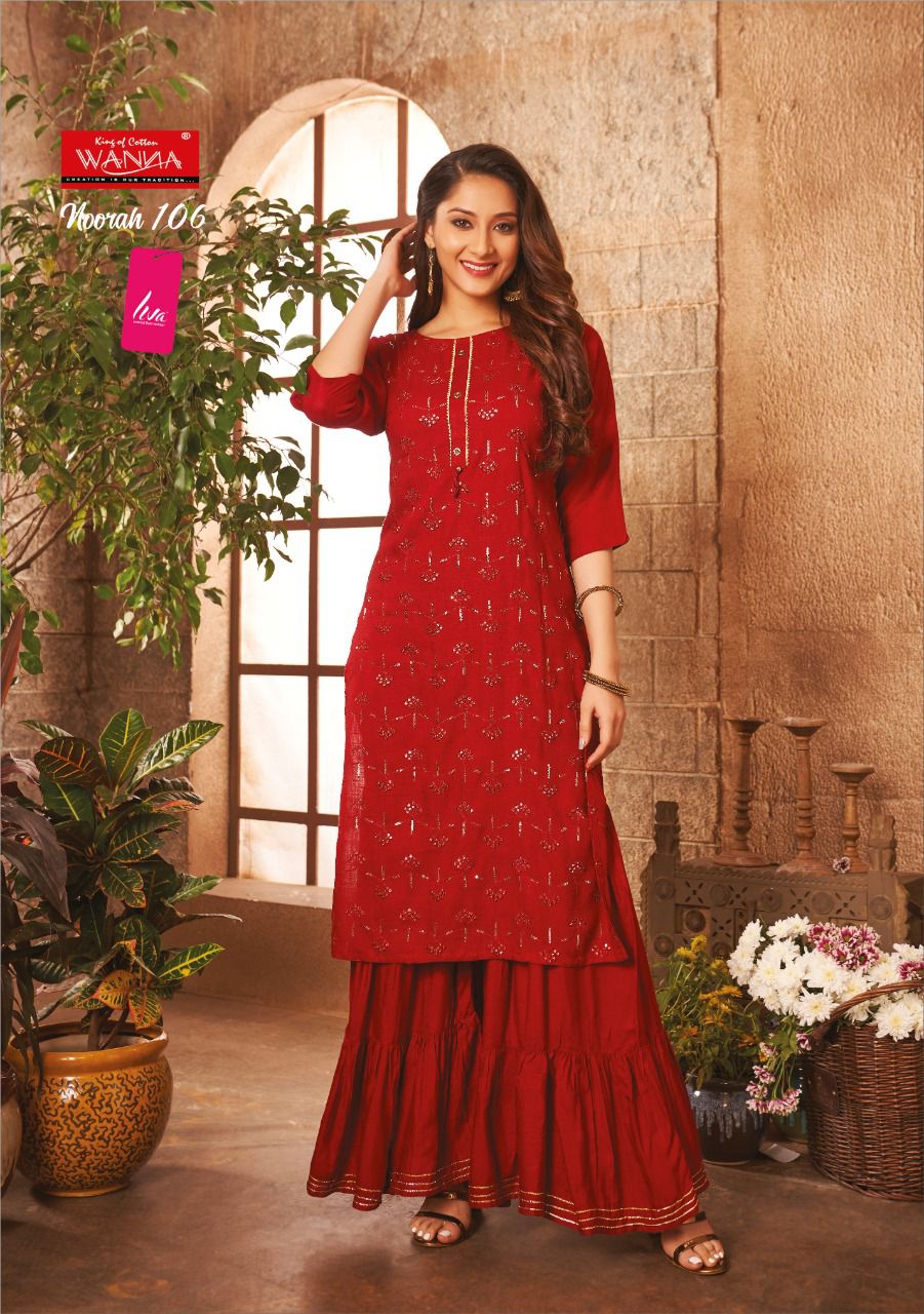 Wanna Noorah Fancy Festive Wear Rayon Latest Kurti With Sharara Collection